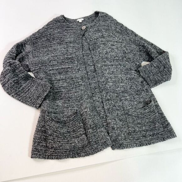 J Jill Cardigan Sweater Womens Medium Gray Mohair Wool Cashmere Pockets Button - Picture 1 of 10